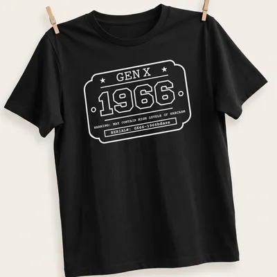 Vintage industrial badge design featuring '1966 GEN X' in black, white, and red
