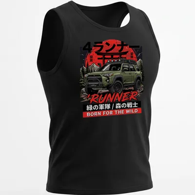 Bold graphic of a Toyota 4Runner with adventurous theme colors — printed on a tank top