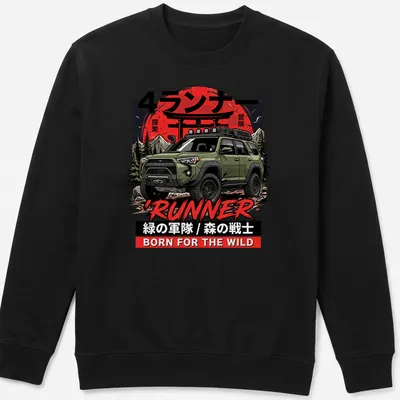 Bold graphic of a Toyota 4Runner with adventurous theme colors — printed on a unisex sweatshirt