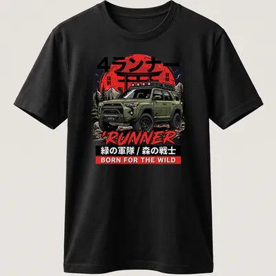Bold graphic of a Toyota 4Runner with adventurous theme colors
