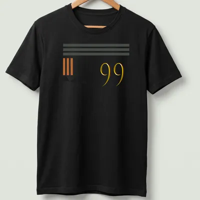 Modern geometric sports T-shirt with bold '99' in gold and black