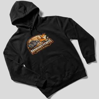 Cartoon T-shirt featuring an orange tabby cat lounging by a gym bag with humorous text. — printed on a unisex hoodie