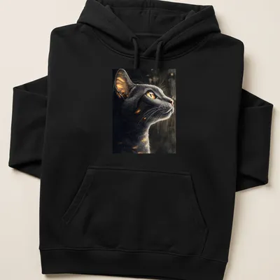 Realistic print of an Abyssinian cat with golden eyes in moonlight — printed on a unisex hoodie