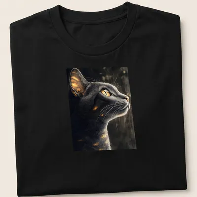 Realistic print of an Abyssinian cat with golden eyes in moonlight