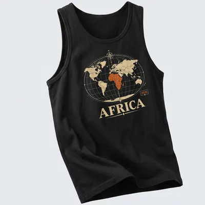 Vintage-style print of Africa 2026 map in warm colors — printed on a tank top