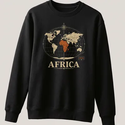 Vintage-style print of Africa 2026 map in warm colors — printed on a unisex sweatshirt