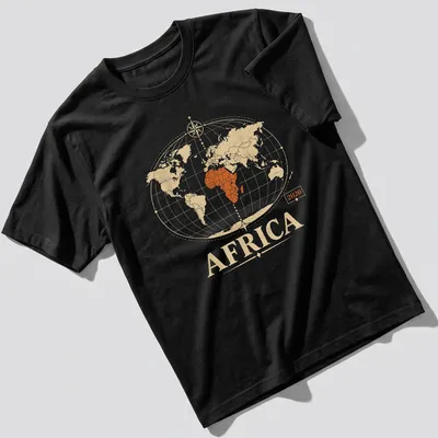 Vintage-style print of Africa 2026 map in warm colors — printed on a unisex t-shirt