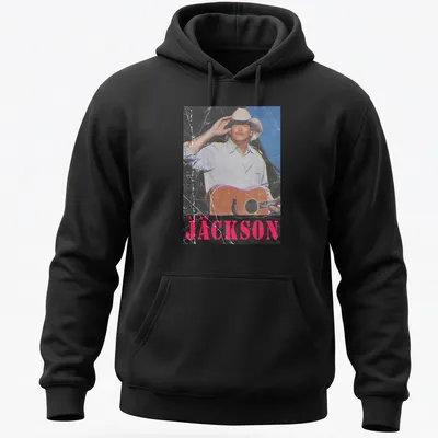 Vintage distressed Alan Jackson t-shirt featuring a guitar illustration — printed on a unisex hoodie