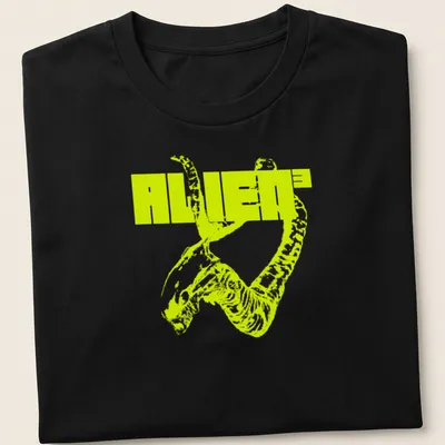 Bold graphic ALIEN³ t-shirt featuring an alien creature in neon yellow and black.