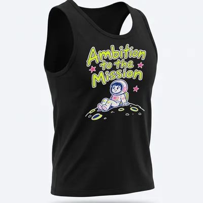 Kawaii astronaut sitting on the moon with stars in a colorful design. — printed on a tank top