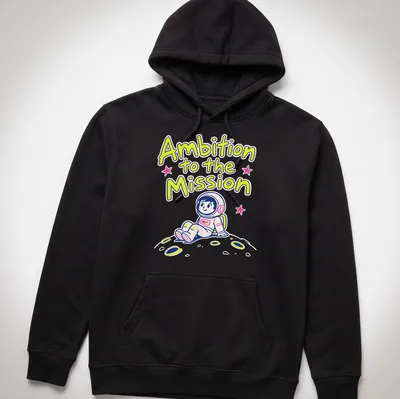 Kawaii astronaut sitting on the moon with stars in a colorful design. — printed on a unisex hoodie