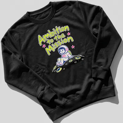 Kawaii astronaut sitting on the moon with stars in a colorful design. — printed on a unisex sweatshirt