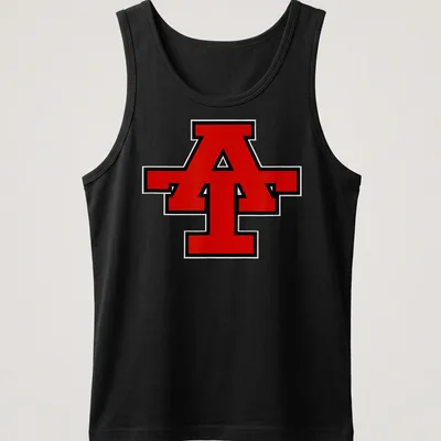 Bold graphic Anson Tigers logo T-shirt featuring a prominent letter A — printed on a tank top