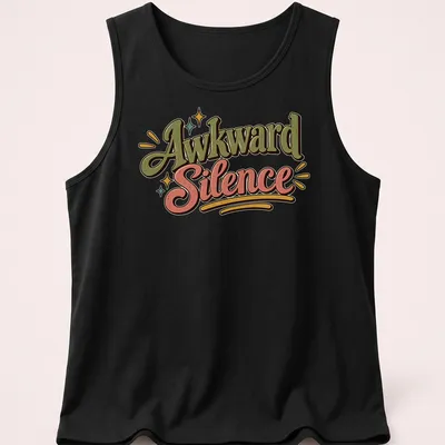 Vintage t-shirt featuring the phrase Awkward Silence in playful retro colors — printed on a tank top