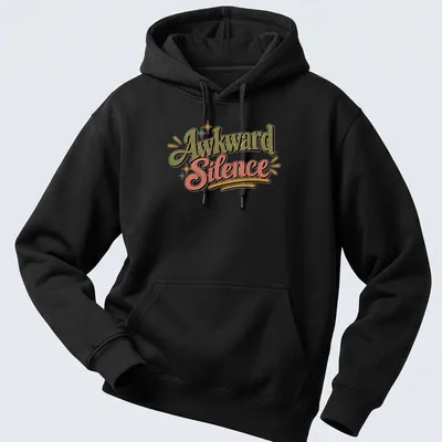 Vintage t-shirt featuring the phrase Awkward Silence in playful retro colors — printed on a unisex hoodie