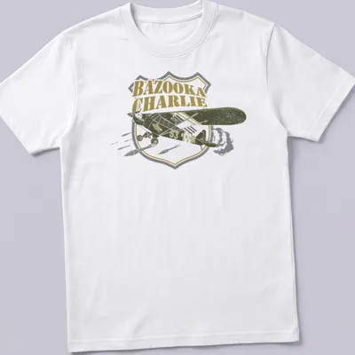 Vintage bomber aircraft design with BAZOOKA CHARLIE text in retro style