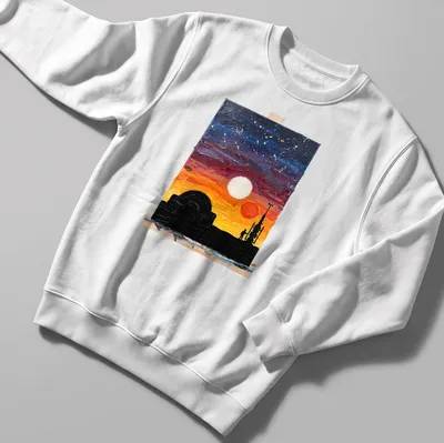 Silhouette of a figure against a colorful sunset in oil painting style — printed on a unisex sweatshirt