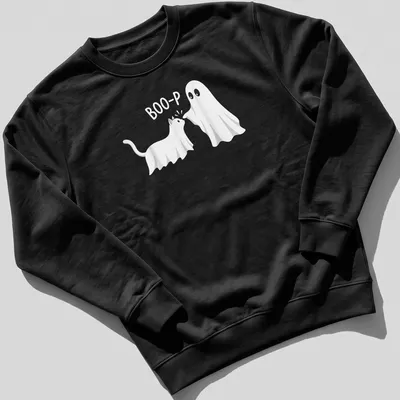Kawaii t-shirt featuring a cat and ghost with 'BOO-P' text — printed on a unisex sweatshirt