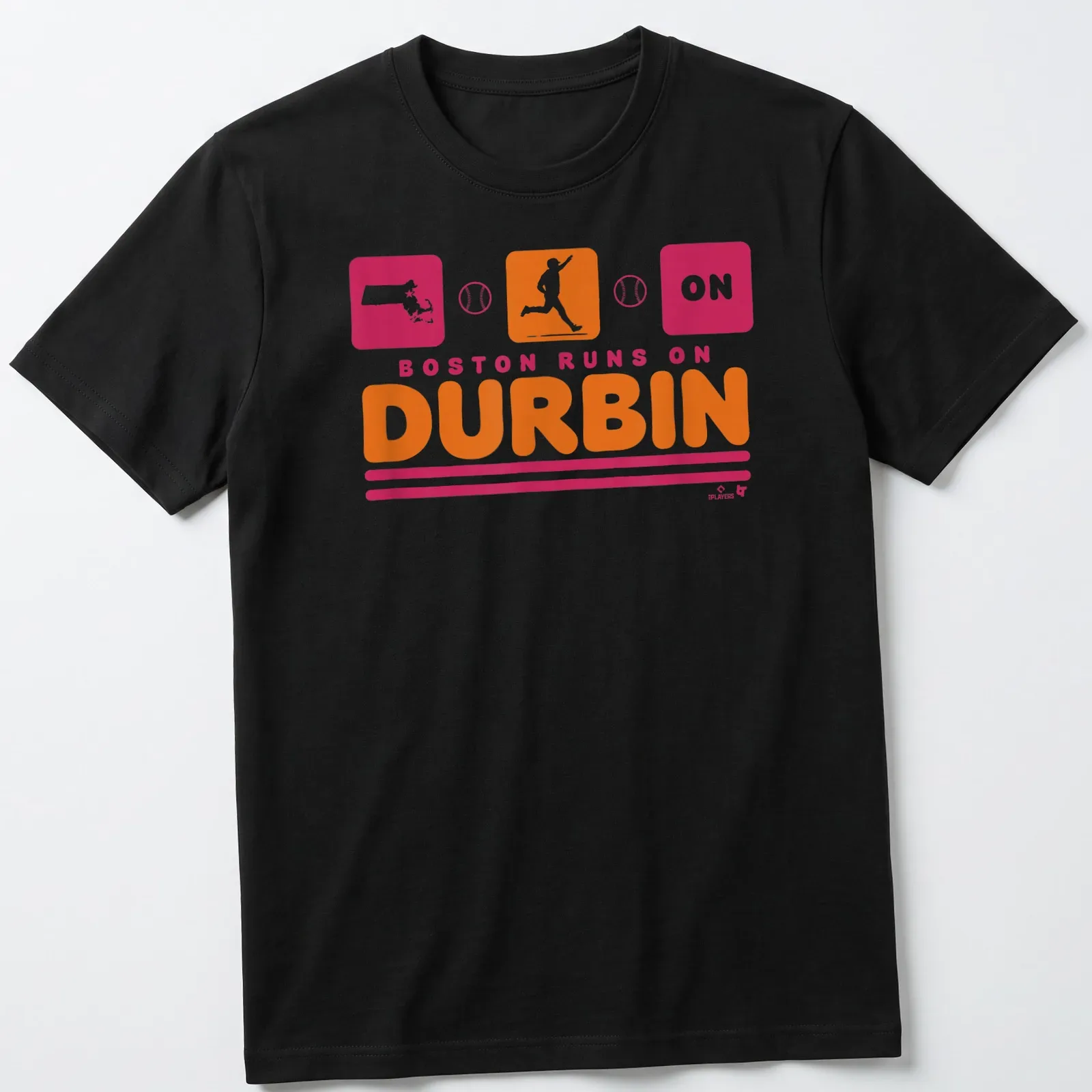 Bold design featuring a running figure and the text Boston Runs On Durbin — printed on a unisex t-shirt