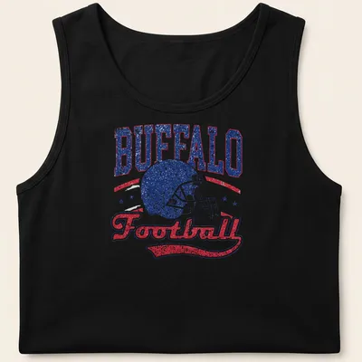 Vintage distressed shirt featuring a football helmet with BUFFALO Football text — printed on a tank top