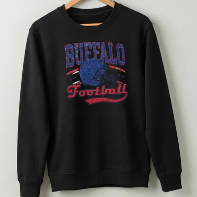 Vintage distressed shirt featuring a football helmet with BUFFALO Football text — printed on a unisex sweatshirt