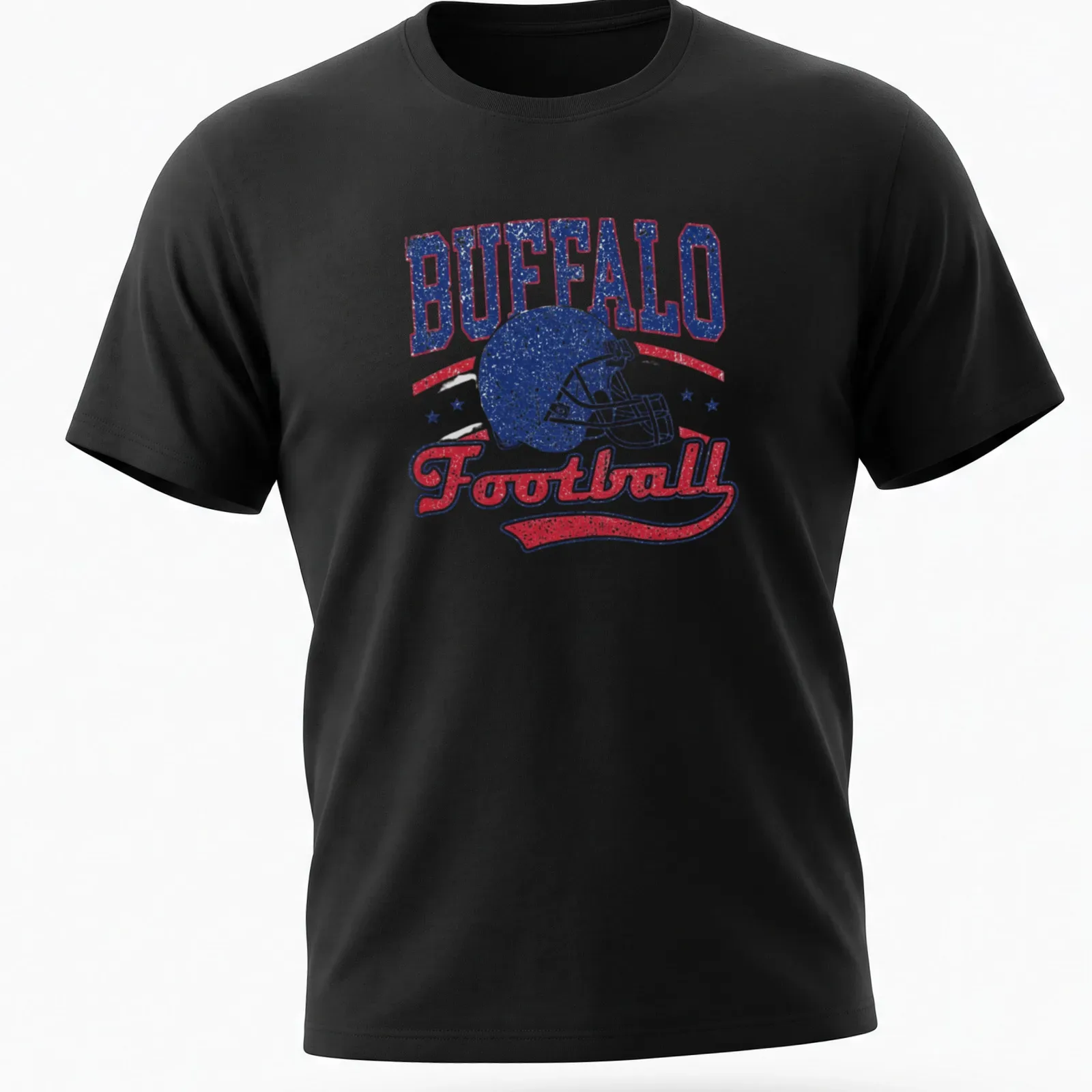 Vintage distressed shirt featuring a football helmet with BUFFALO Football text — printed on a unisex t-shirt