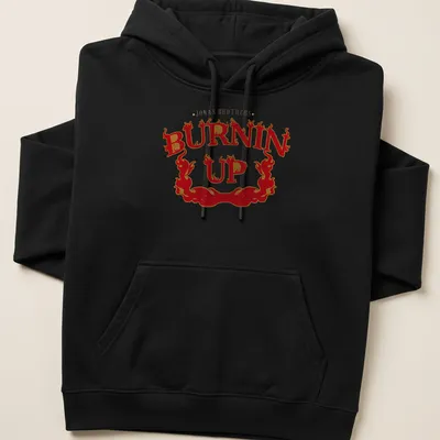 Vintage design featuring flames and Jonas Brothers Burnin Up text — printed on a unisex hoodie