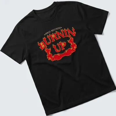 Vintage design featuring flames and Jonas Brothers Burnin Up text