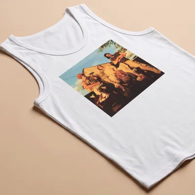 Vintage horror scene t-shirt featuring characters from a horror movie with text But The Saw — printed on a tank top