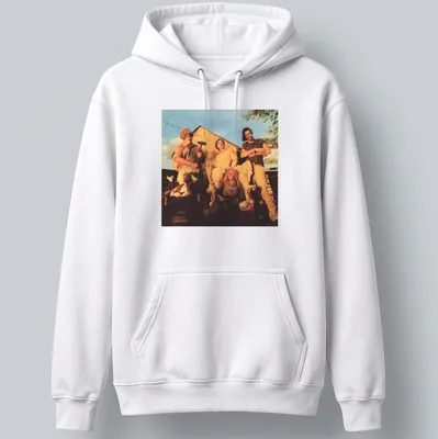 Vintage horror scene t-shirt featuring characters from a horror movie with text But The Saw — printed on a unisex hoodie