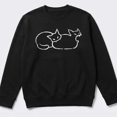 Simple line-art of a cat humorously biting a butt in white — printed on a unisex sweatshirt