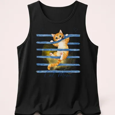 Watercolor Cat Mom t-shirt featuring an orange tabby in soft hues — printed on a tank top