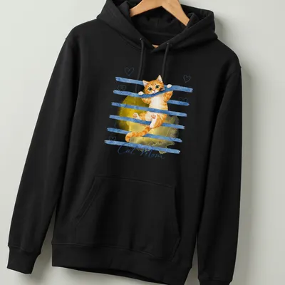 Watercolor Cat Mom t-shirt featuring an orange tabby in soft hues — printed on a unisex hoodie