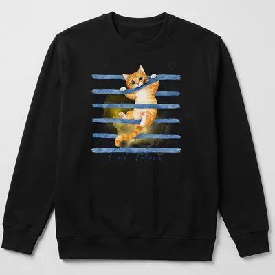Watercolor Cat Mom t-shirt featuring an orange tabby in soft hues — printed on a unisex sweatshirt