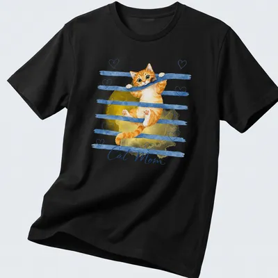 Watercolor Cat Mom t-shirt featuring an orange tabby in soft hues