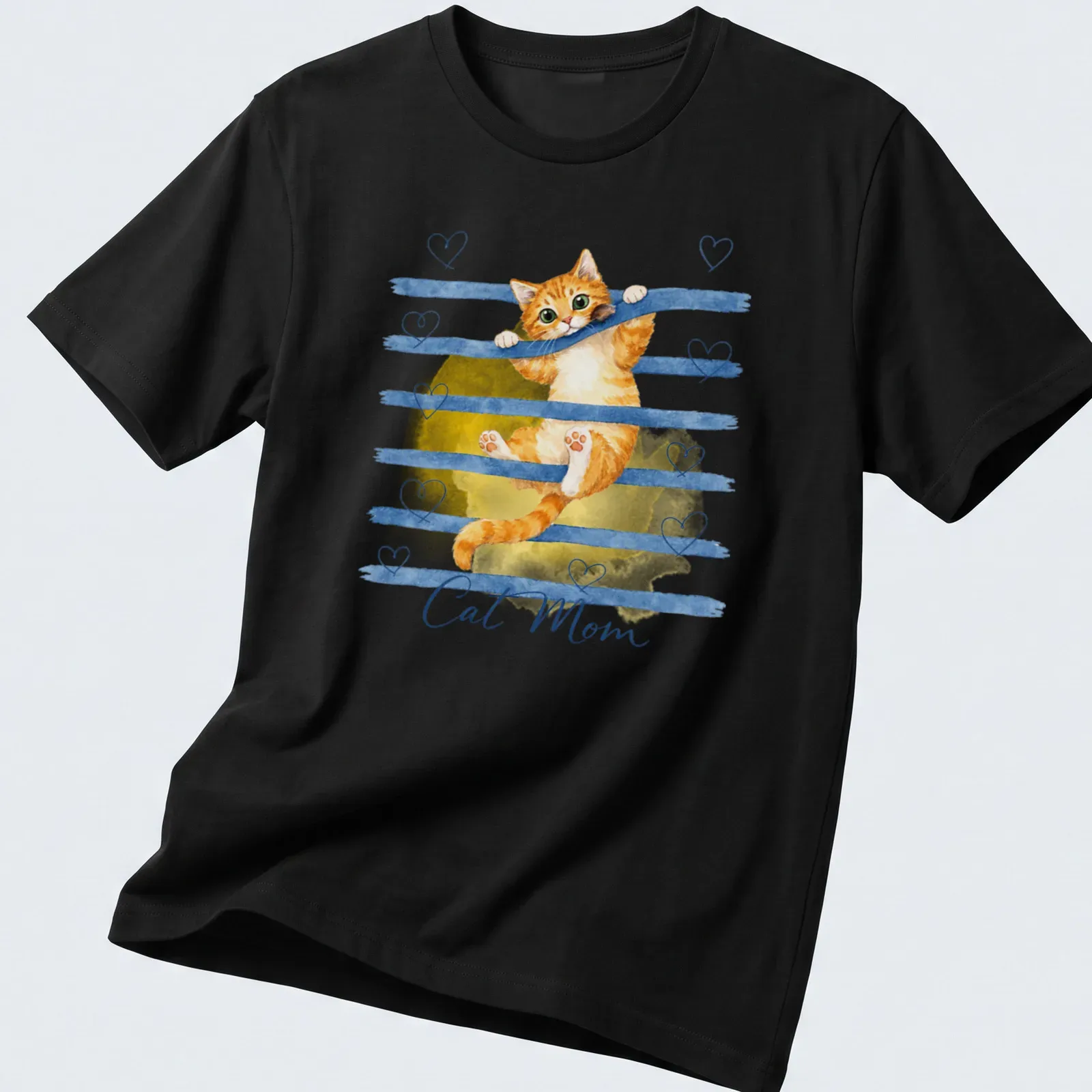 Watercolor Cat Mom t-shirt featuring an orange tabby in soft hues — printed on a unisex t-shirt