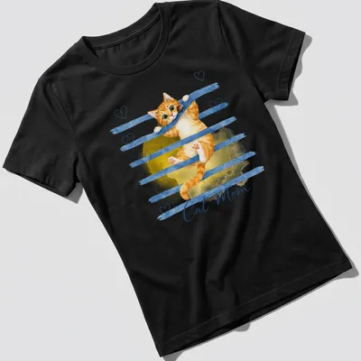 Watercolor Cat Mom t-shirt featuring an orange tabby in soft hues — printed on a women's shirt