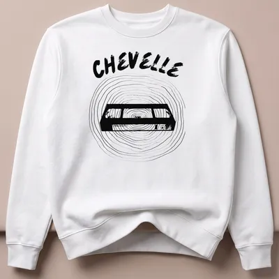 Minimal line-art design of a vintage cassette tape with Chevelle text — printed on a unisex sweatshirt