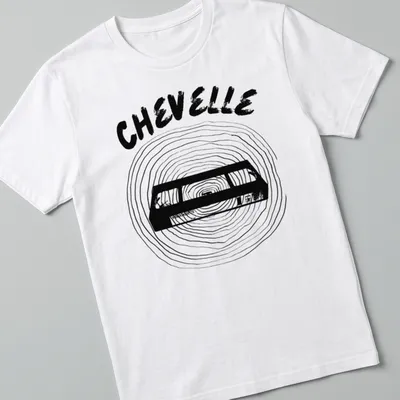 Minimal line-art design of a vintage cassette tape with Chevelle text