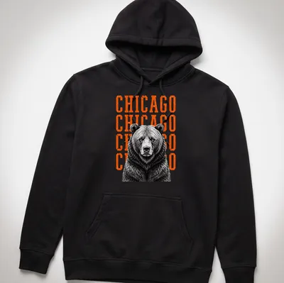 Vintage distressed Chicago Bears shirt with bold lettering and bear design — printed on a unisex hoodie
