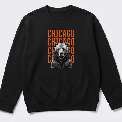 Vintage distressed Chicago Bears shirt with bold lettering and bear design — printed on a unisex sweatshirt