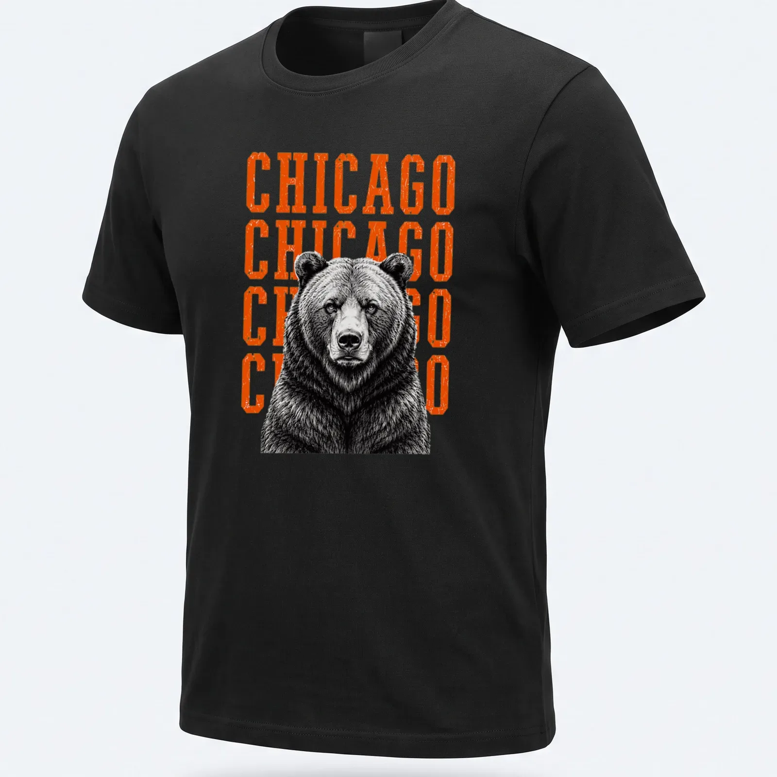 Vintage distressed Chicago Bears shirt with bold lettering and bear design — printed on a unisex t-shirt