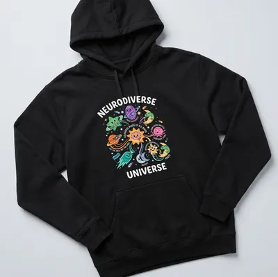 Kawaii cartoon t-shirt featuring colorful planets and stars with faces and the text 'Choose To Include Advocate.' — printed on a unisex hoodie