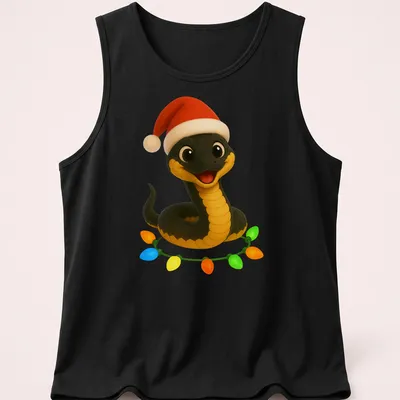 Kawaii cartoon Eastern Rat Snake in a Santa hat with colorful accents — printed on a tank top