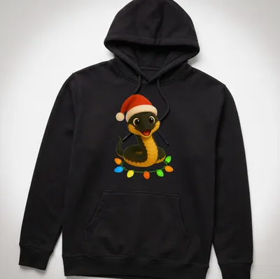 Kawaii cartoon Eastern Rat Snake in a Santa hat with colorful accents — printed on a unisex hoodie