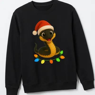 Kawaii cartoon Eastern Rat Snake in a Santa hat with colorful accents — printed on a unisex sweatshirt