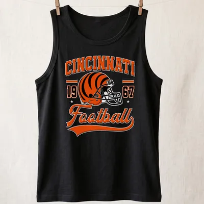 Vintage retro Cincinnati football shirt featuring a helmet and bold lettering — printed on a tank top