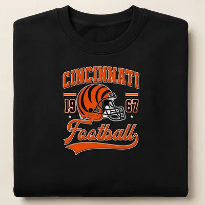 Vintage retro Cincinnati football shirt featuring a helmet and bold lettering — printed on a unisex sweatshirt