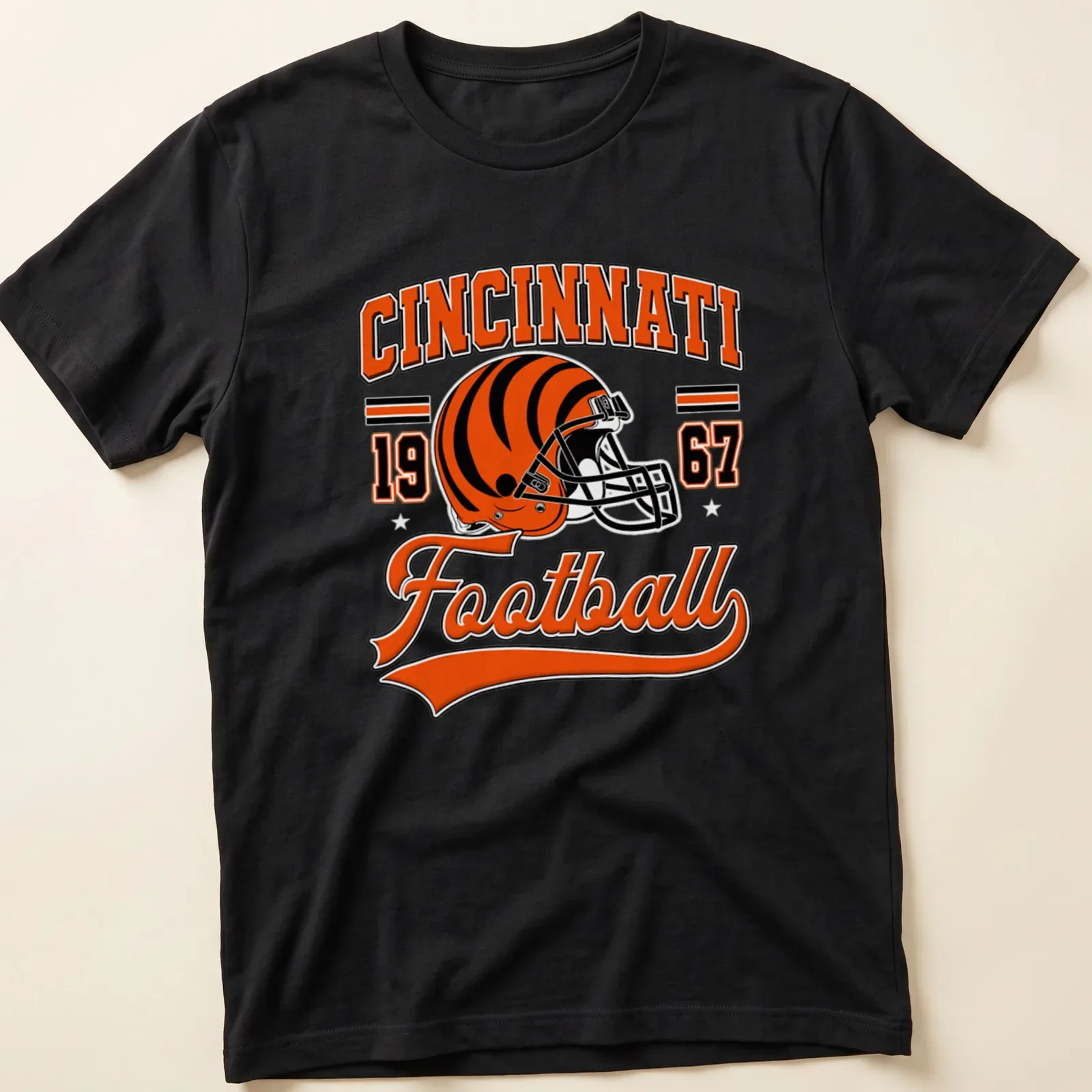 Vintage retro Cincinnati football shirt featuring a helmet and bold lettering — printed on a unisex t-shirt