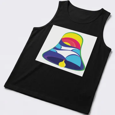 Colorful abstract design of a bell in vibrant hues — printed on a tank top